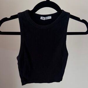 Zara Black Ribbed Cropped Tank Top